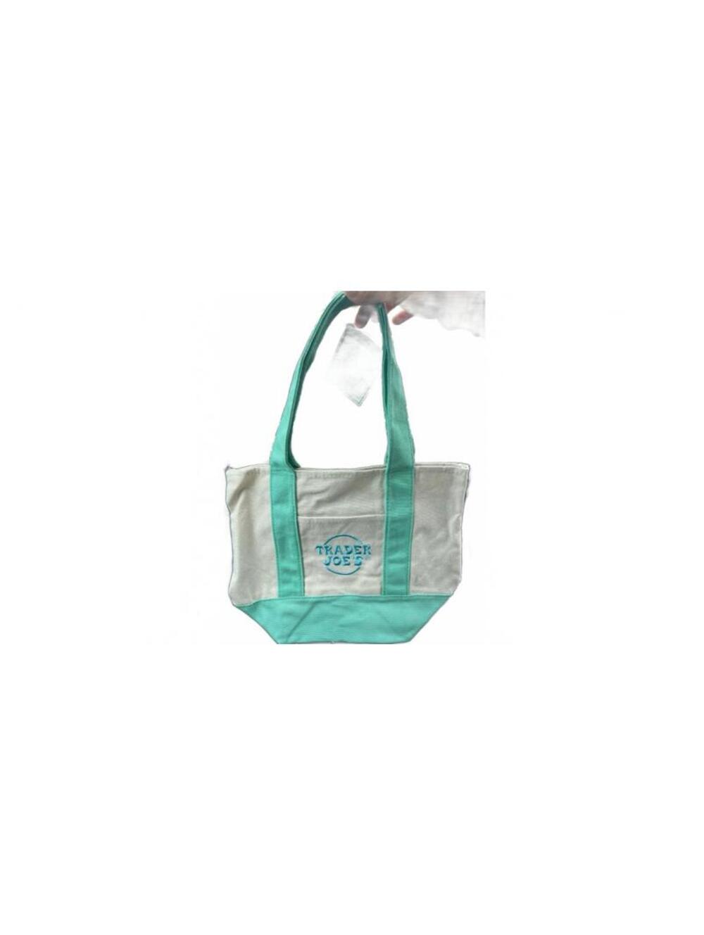 Trader Joes Mini Pastel Canvas Tote Bag green NEW